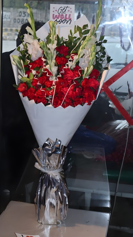 Red & White Glad Bouquet (Get Well Soon)